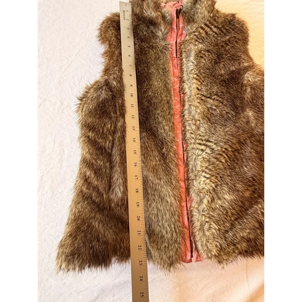 Gap Kids Faux Fur Vest‎ XXL 14-16 Brown Pink Shaggy Zip Up Quilted HOL'07 303592